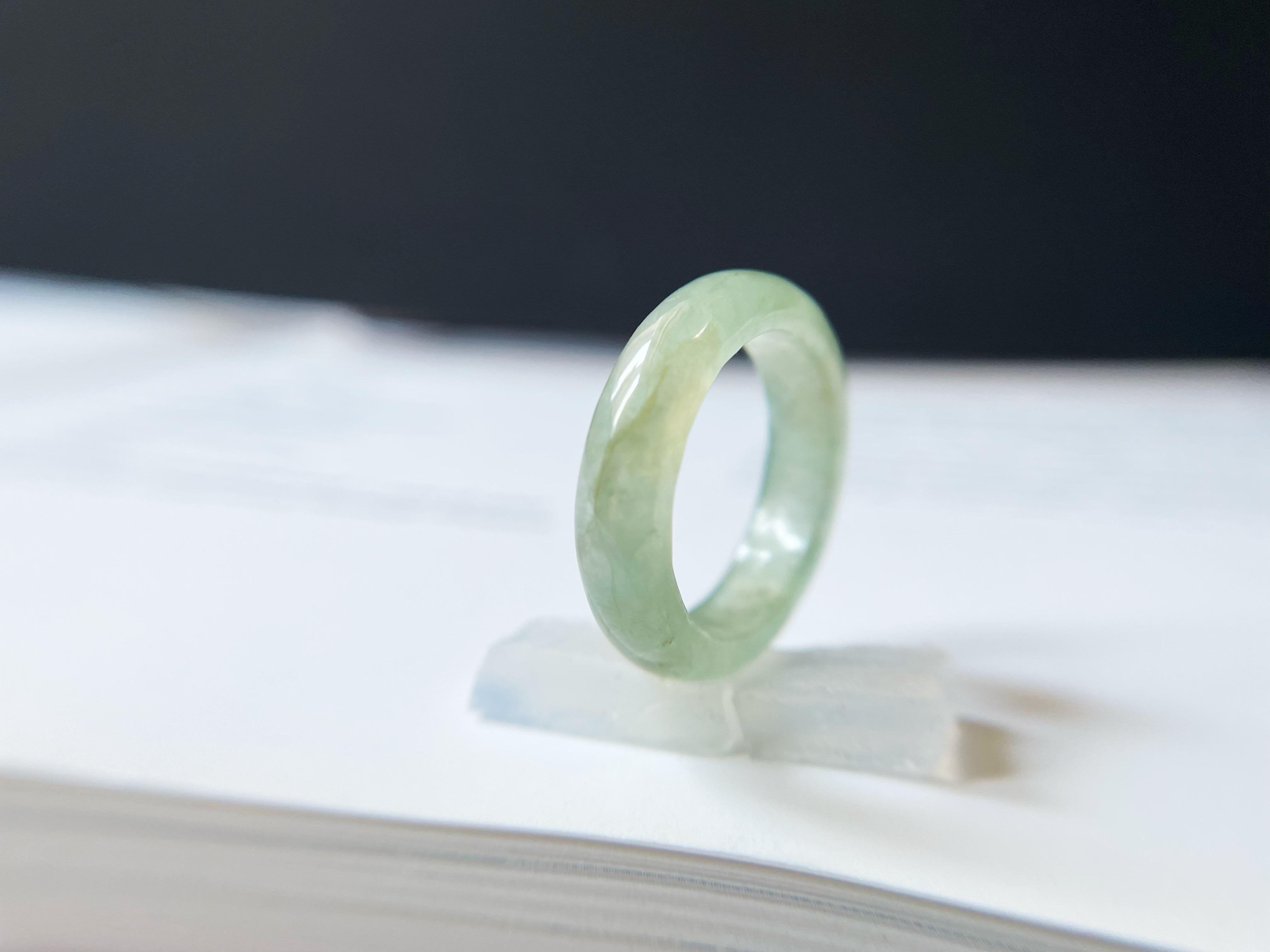 Natural Icy Pale Green Jadeite Ring Band from Myanmar For Sale 1