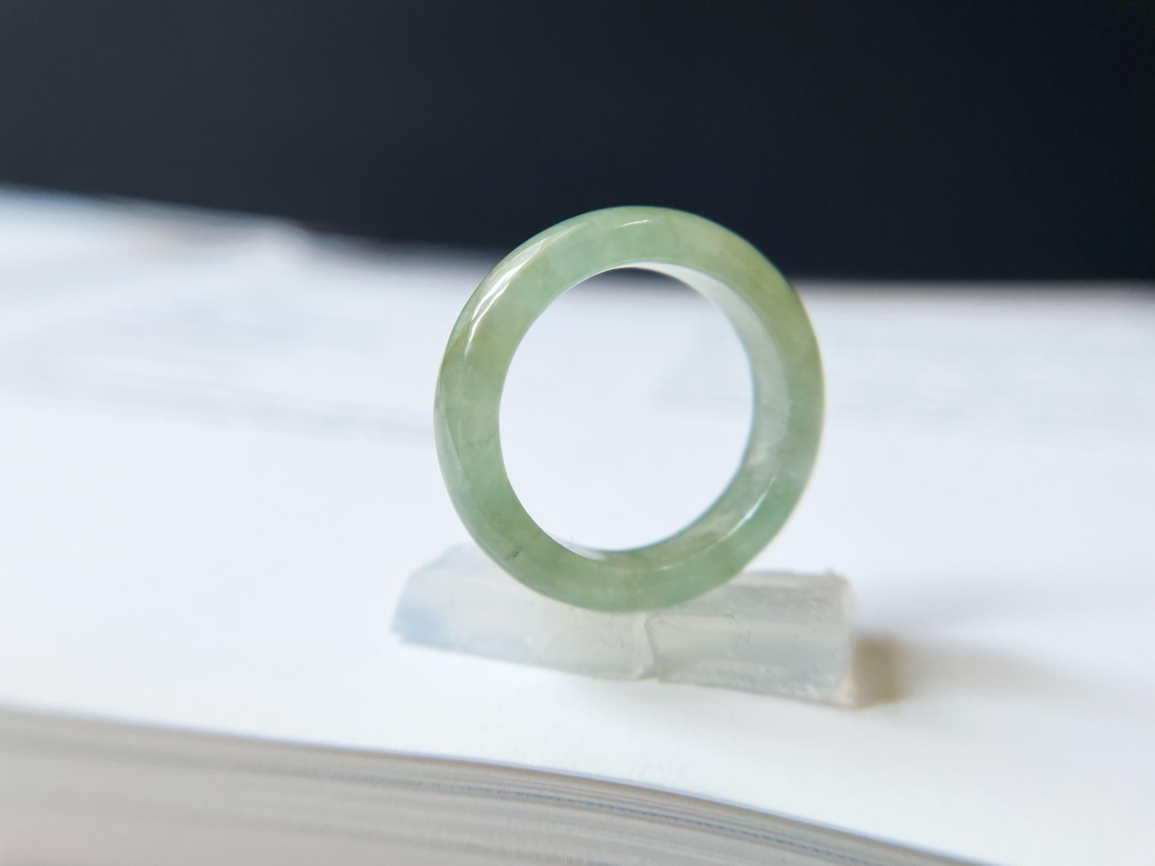 Natural Icy Pale Green Jadeite Ring Band from Myanmar For Sale 2