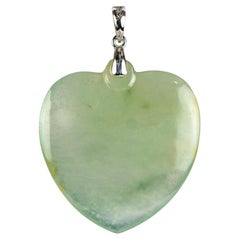 Natural Icy Translucent Light Green Jadeite Jade Heart Pendant