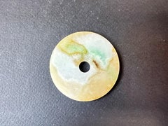 Natural Icy-type Tricolor Green Yellow White Halo Donut Circle Jade Loose Stone