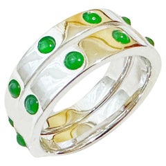 Natural Imperial Green Jadeite Jade Cabochon 18K White Gold Ring