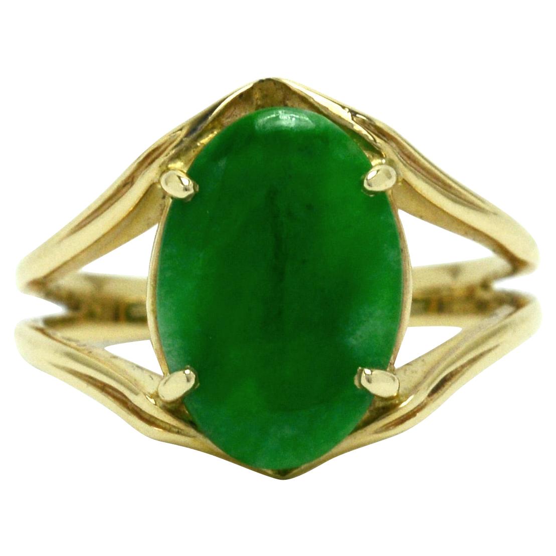 Natural Imperial Jade Solitaire Ring Midcentury Jadeite Untreated Vintage Gold