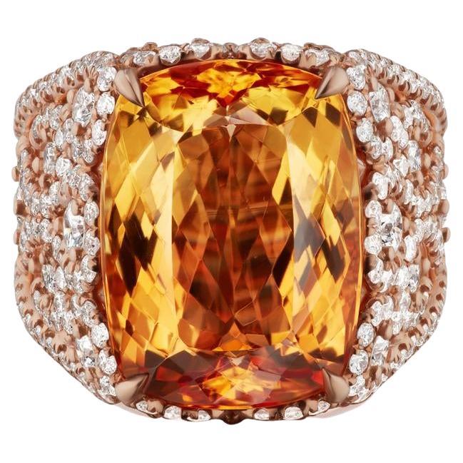 18k Pink Gold 17.24ct Natural Imperial Topaz and 3.23ct Diamond Ring For Sale