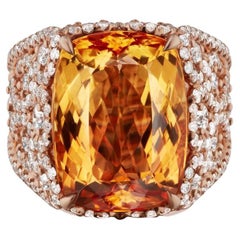 18k Pink Gold 17.24ct Natural Imperial Topaz and 3.23ct Diamond Ring
