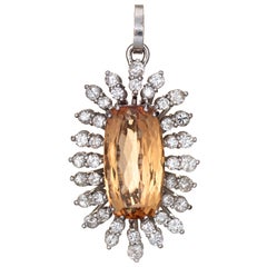 Natural Imperial Topaz Diamond Pendant 14 Karat Gold Vintage Jewelry Large Oval