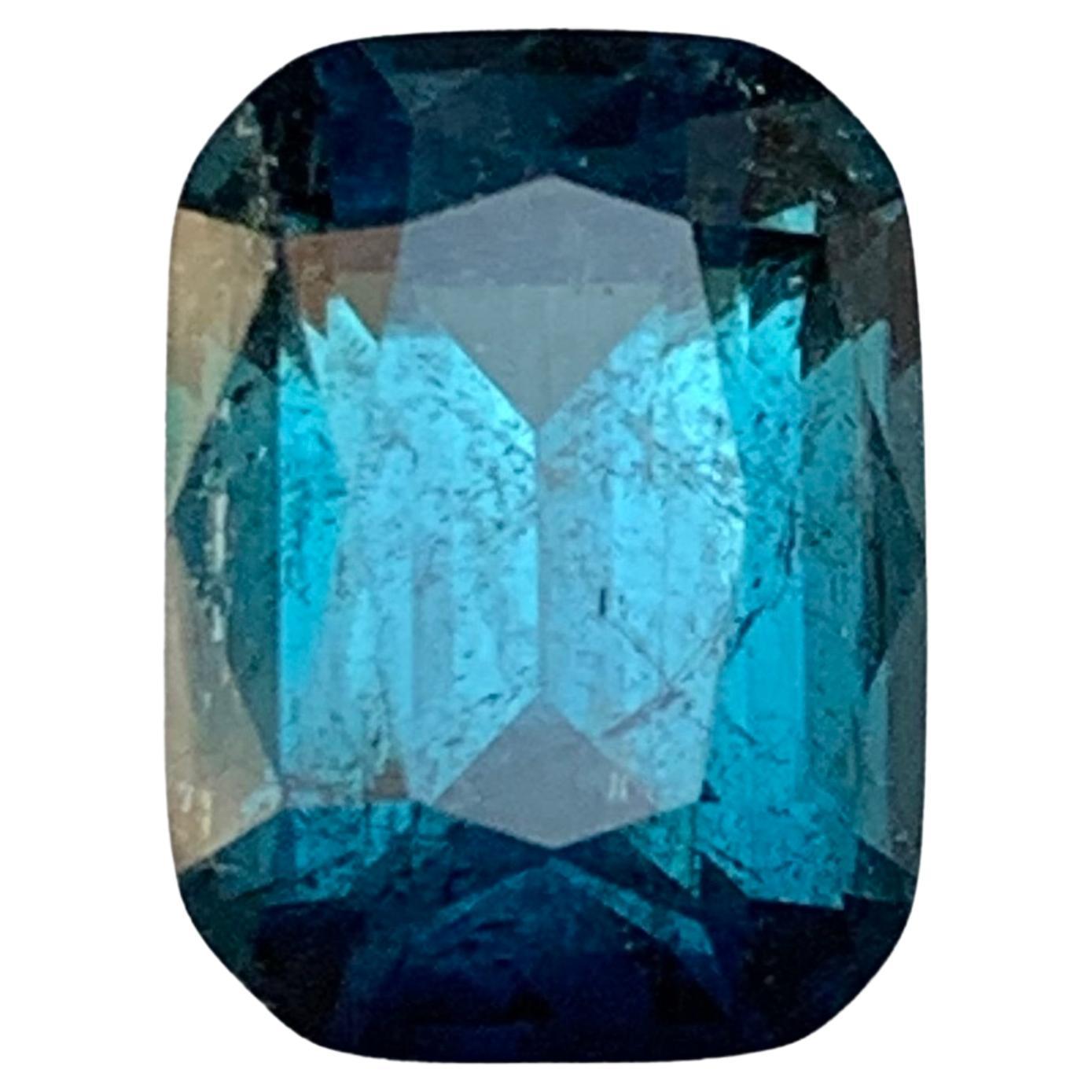 Natural Inky Blue Tourmaline Cushion Cut 3.70 Carat Loose Gemstone for Ring For Sale