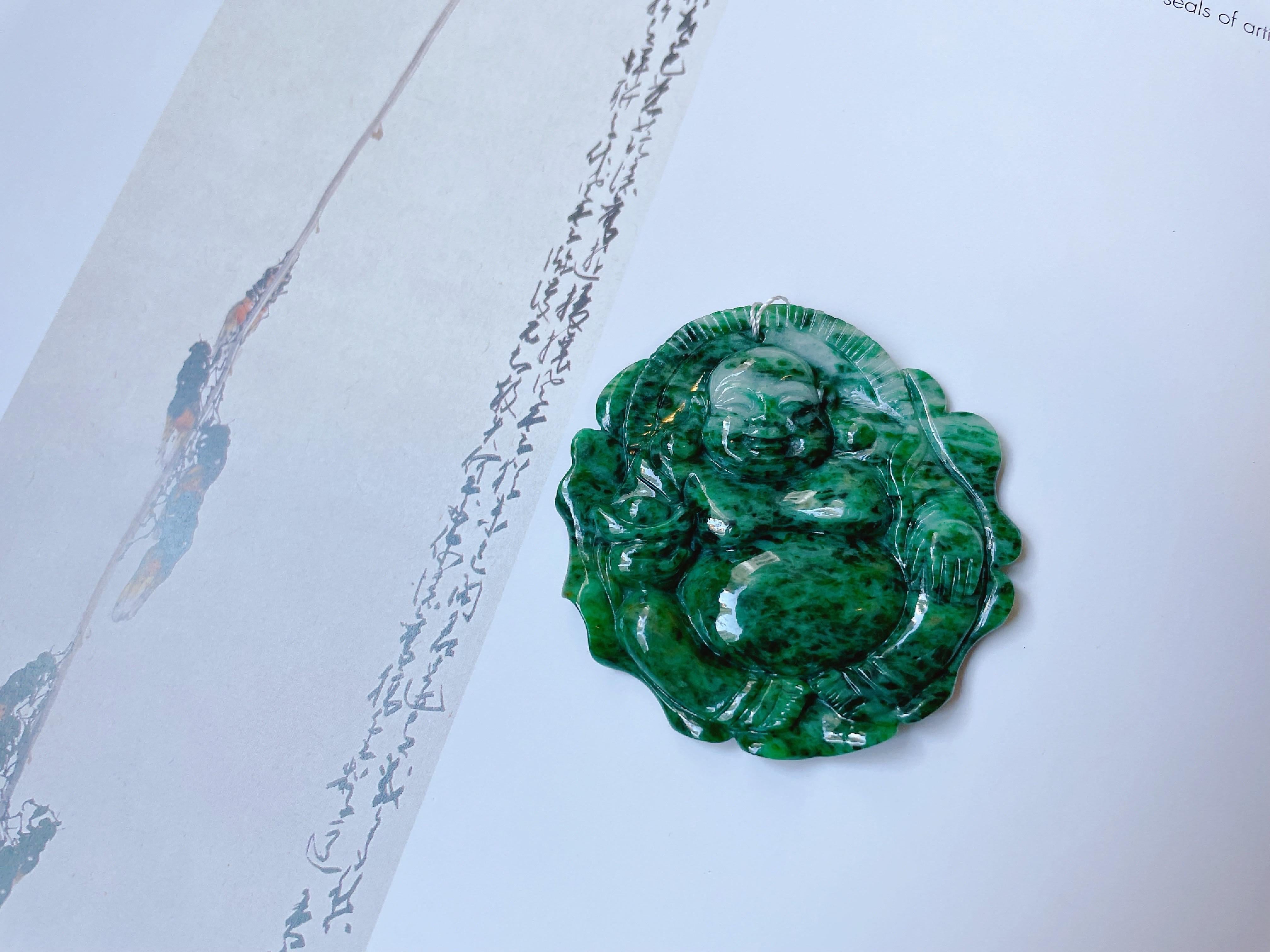 Piedra suelta de jade natural verde intenso Buda feliz, fabricación de joyas en venta 4