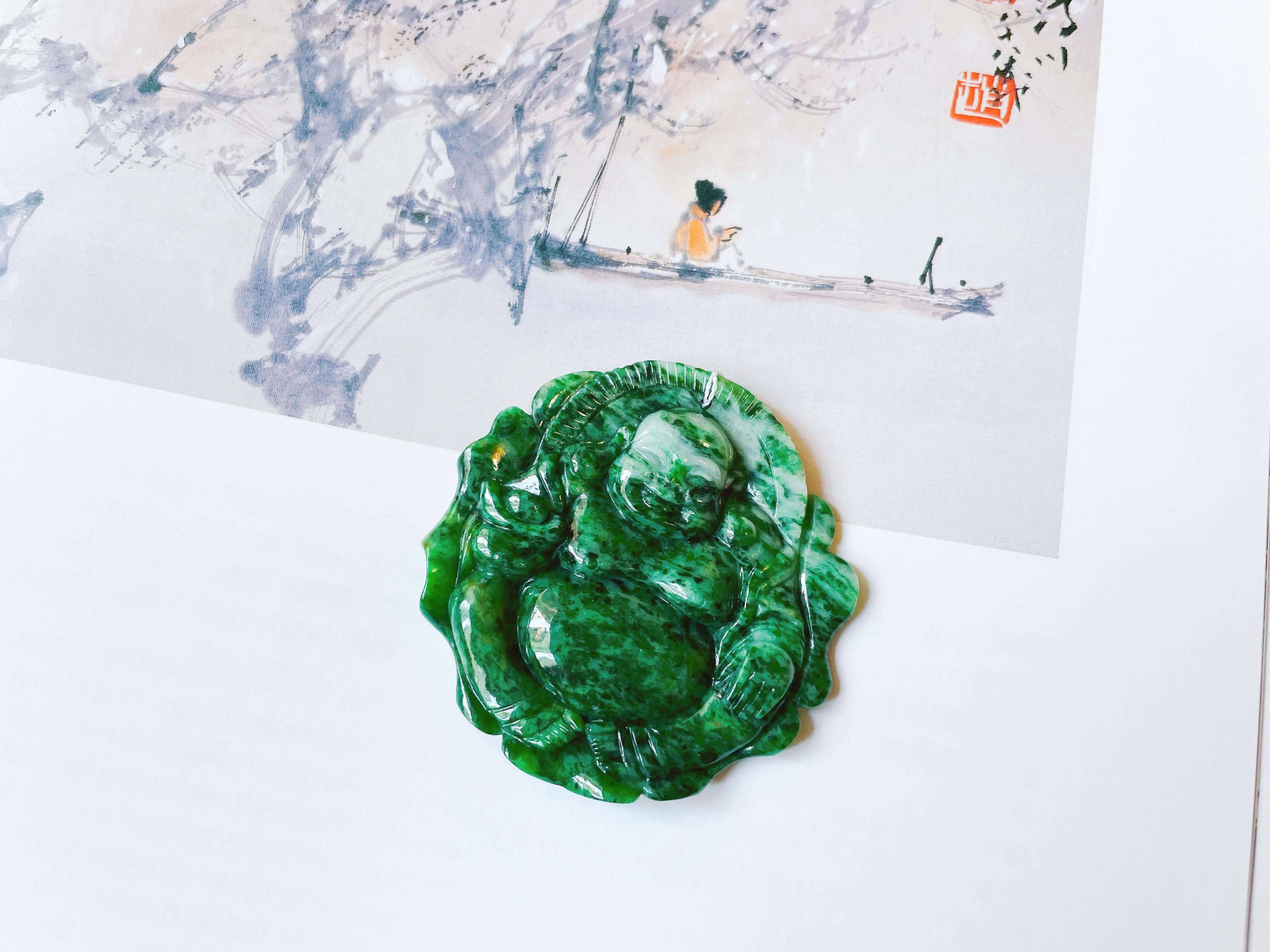 Piedra suelta de jade natural verde intenso Buda feliz, fabricación de joyas en venta 2