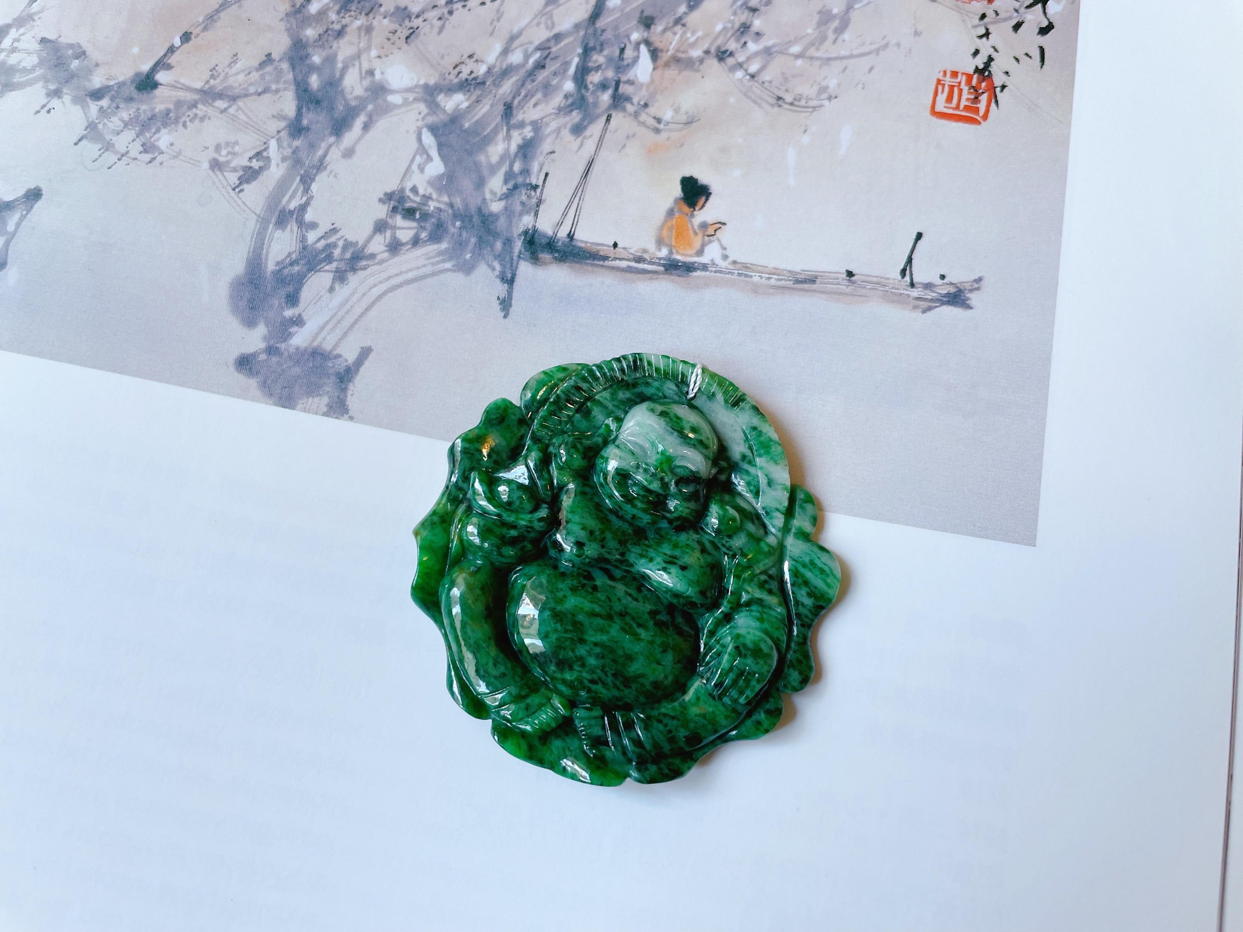 Piedra suelta de jade natural verde intenso Buda feliz, fabricación de joyas en venta 3