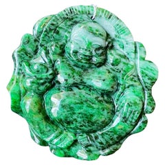 Gemma sfusa di giada verde intenso naturale Happy Buddha, per la creazione di gioielli