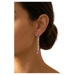 Natural Intense Pink Sapphire and Diamond Platinum Earrings by Pierre/Famille