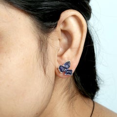 Natural Iolite Multi-Cut Cluster Stud Earrings 18k White Gold