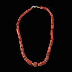 Natural Italian Coral and 14k Gold Beaded Necklace, 18"