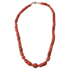 Natural Italian Coral and 14k Gold Beaded Necklace, 18"