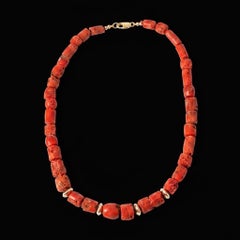 Natural Italian Coral and 14k Gold Necklace, 16"