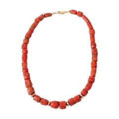 Natural Italian Coral and 14k Gold Necklace, 16"