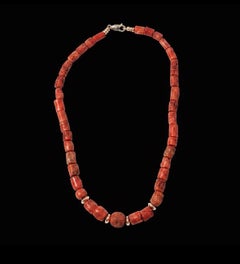 Natural Italian Coral Necklace with 14k Gold Rondelle Beads, 18"