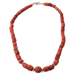 Natural Italian Coral Necklace with 14k Gold Rondelle Beads, 18"