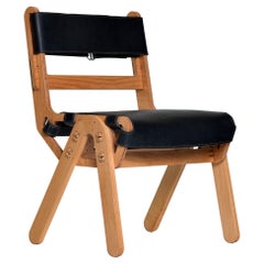 Natural Italian leather seating and backrest 'Arch' wooden chair