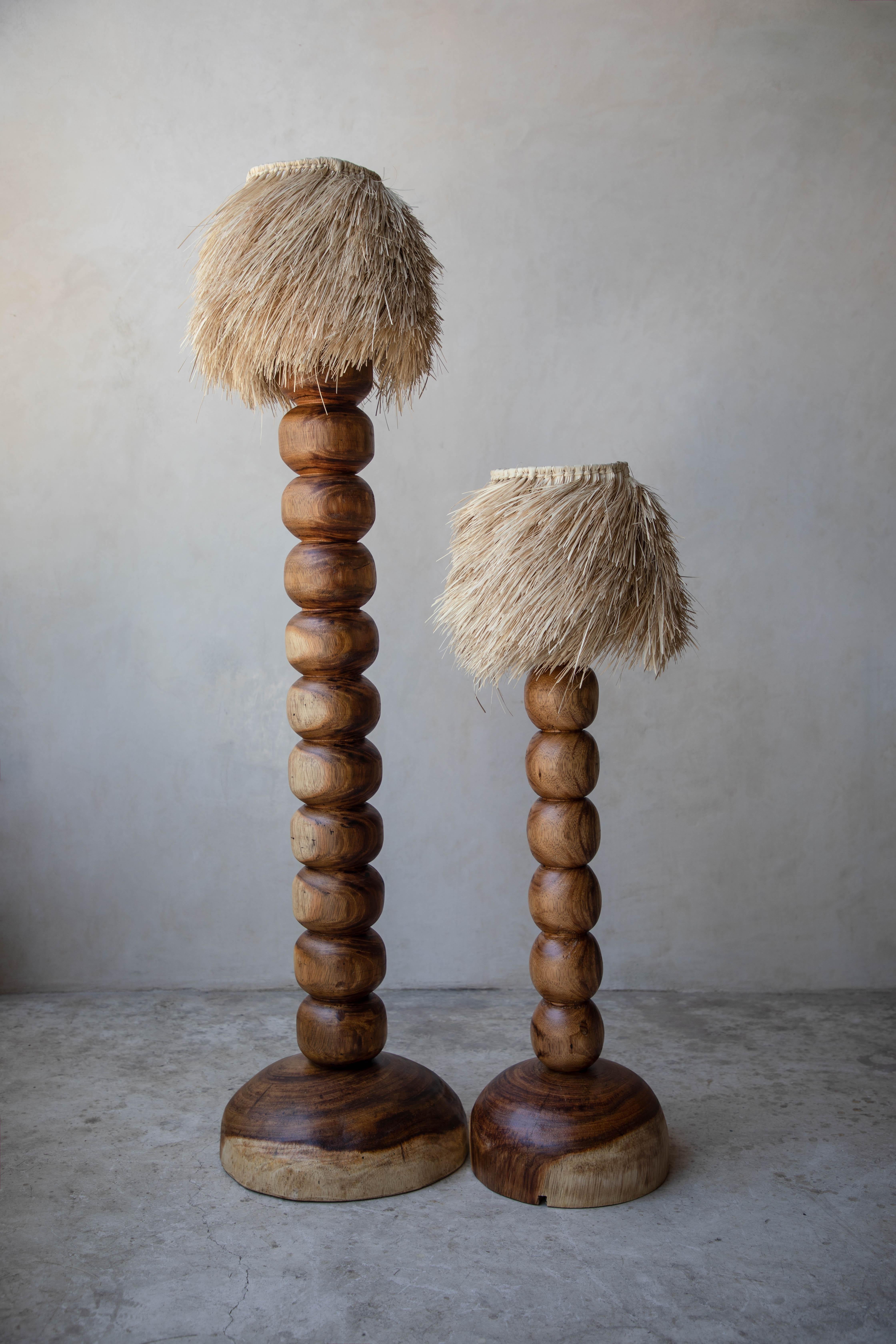 Mexican Natural Jabin Wood Floor Lamp with Palm Screen by Daniel Orozco