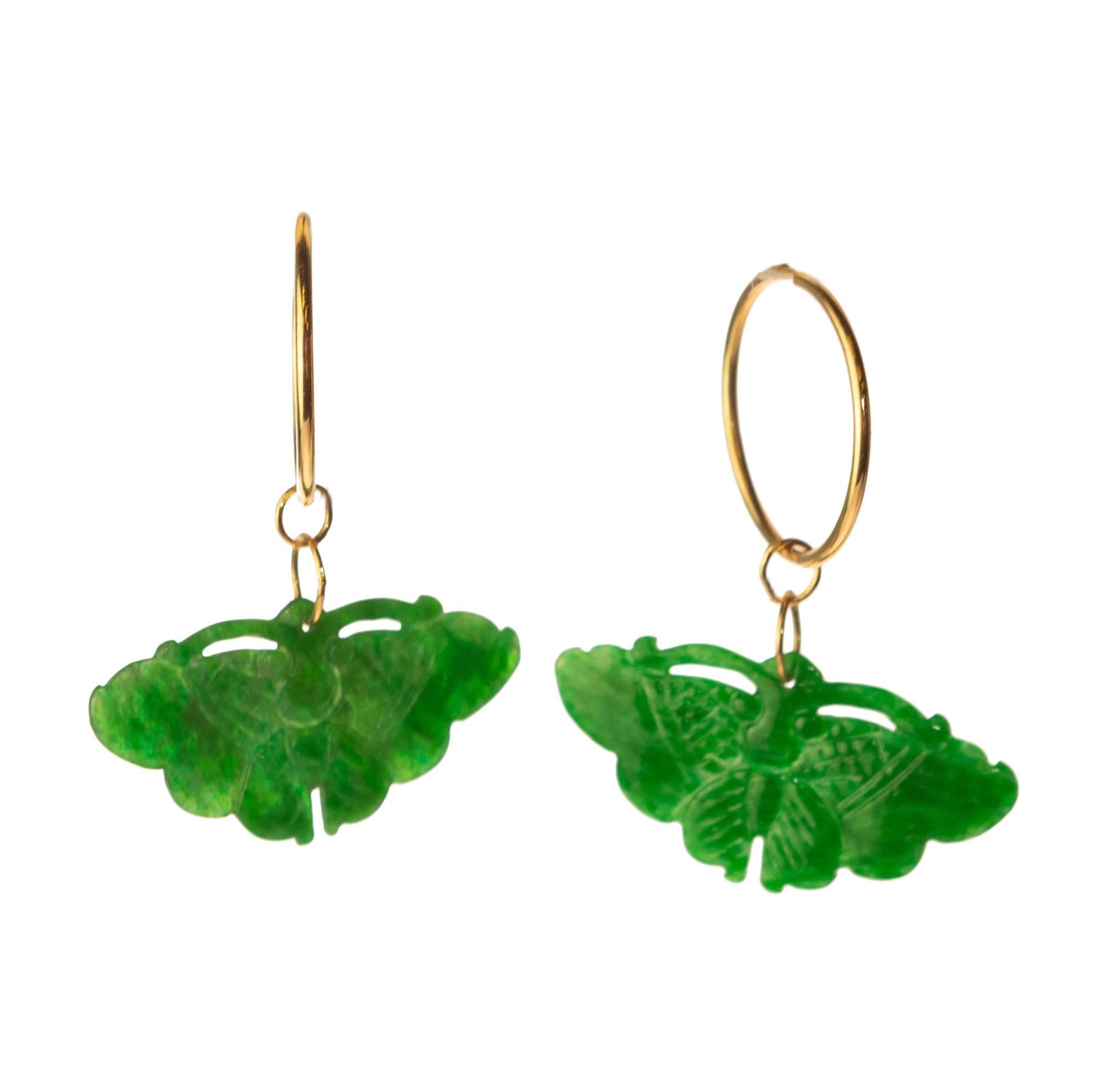 Orecchini a cerchio a farfalla in giada naturale in oro 18 carati Deco INTINI Jewels In condizioni Nuovo in vendita a Milano, IT