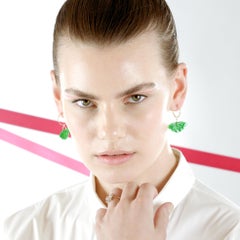 Natural Jade 18 Karat Gold Deco Italian Hoop Butterfly Earrings INTINI Jewels