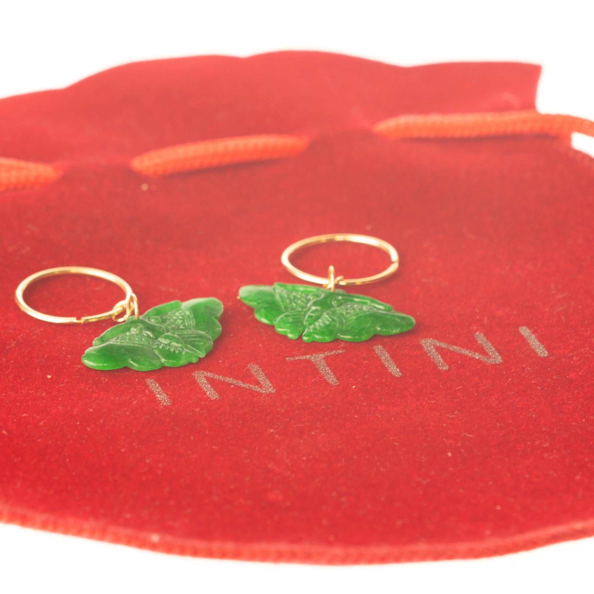 Orecchini a cerchio a farfalla in giada naturale in oro 18 carati Deco INTINI Jewels in vendita 3