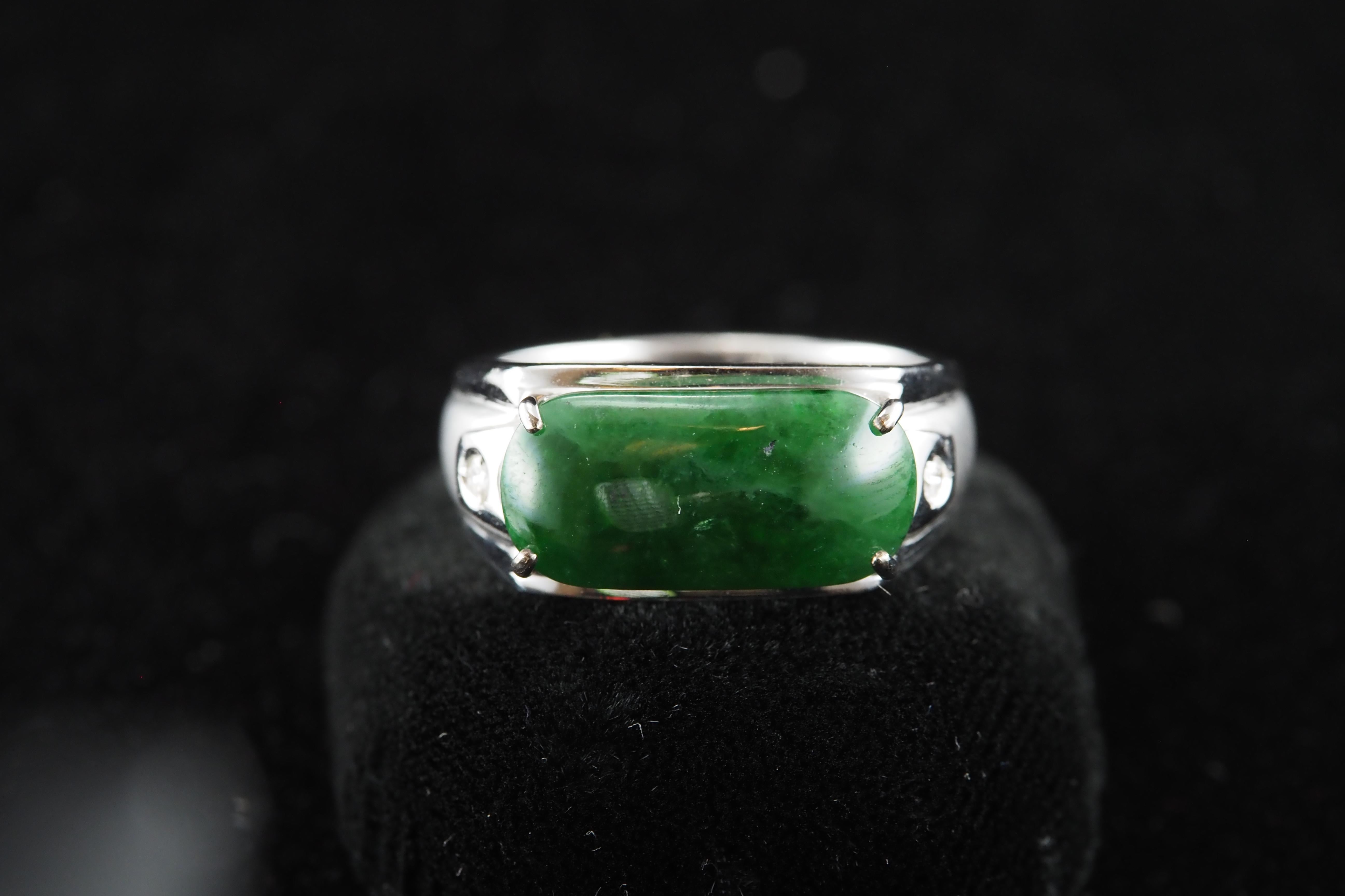 Natural Jade and Diamond Ring in vendita 6