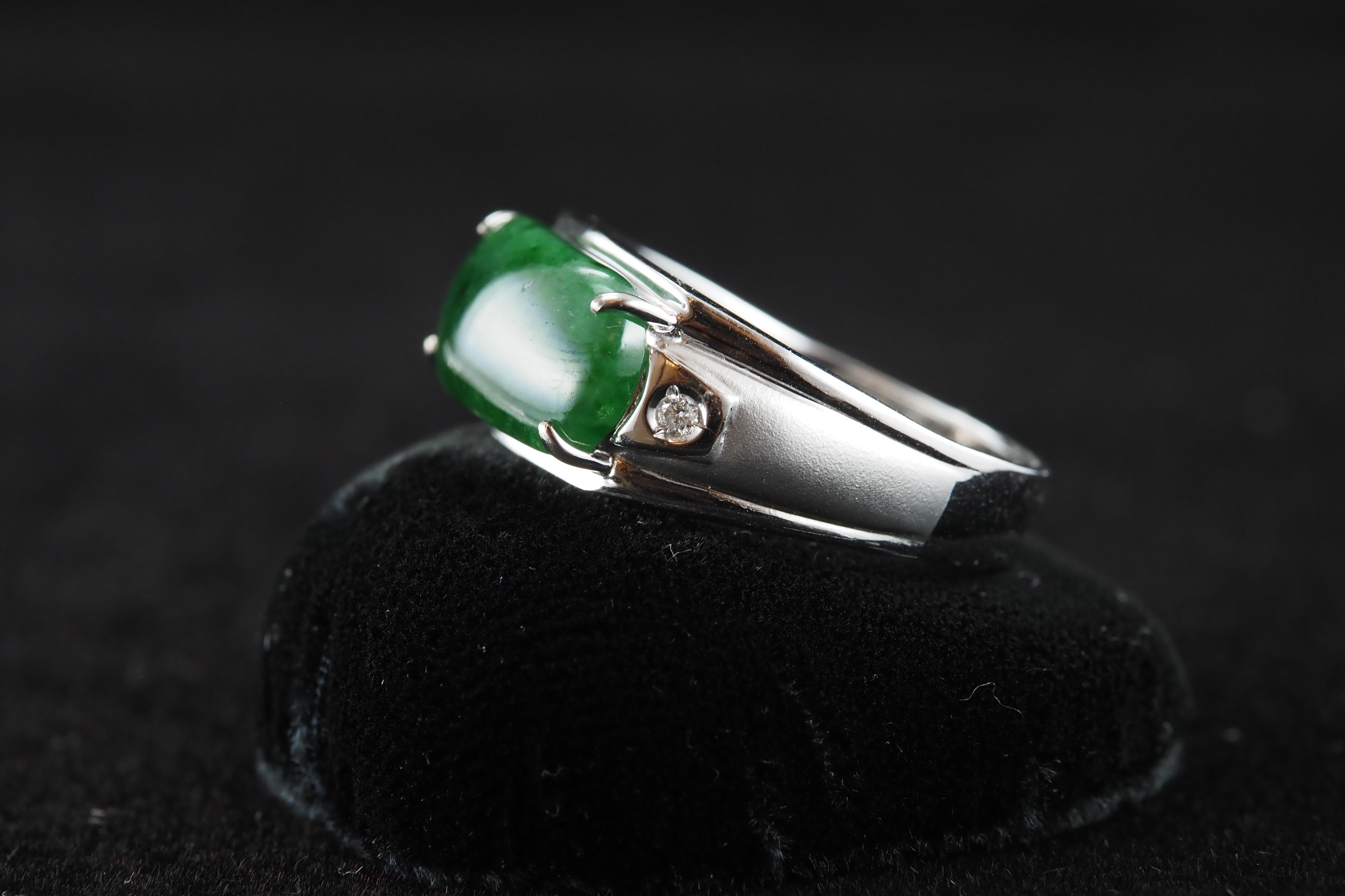 Natural Jade and Diamond Ring in vendita 7