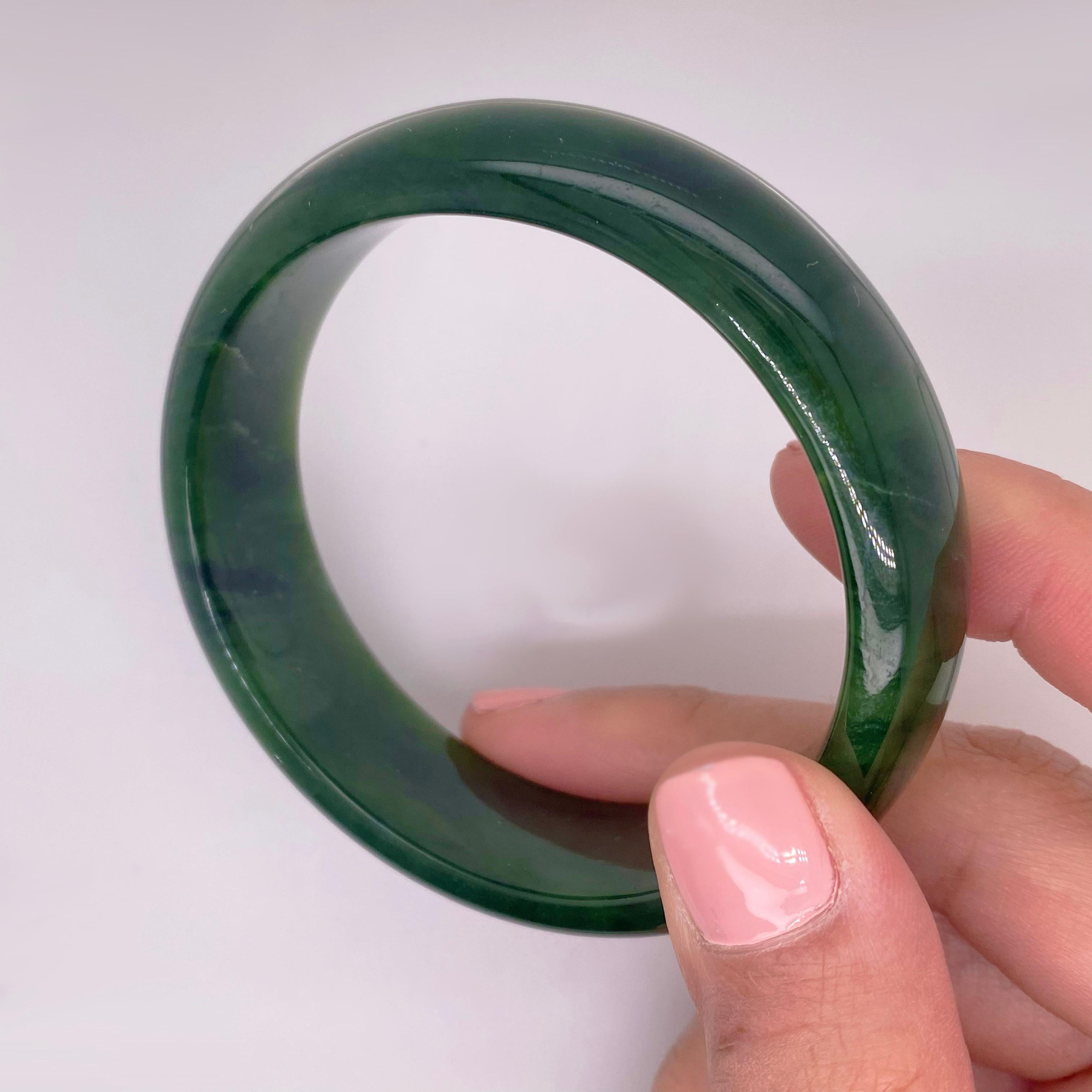 Breiter Armreif aus natrlicher Jade, echte Jade, ohne Metall, fr kleines Handgelenk (Cabochon)