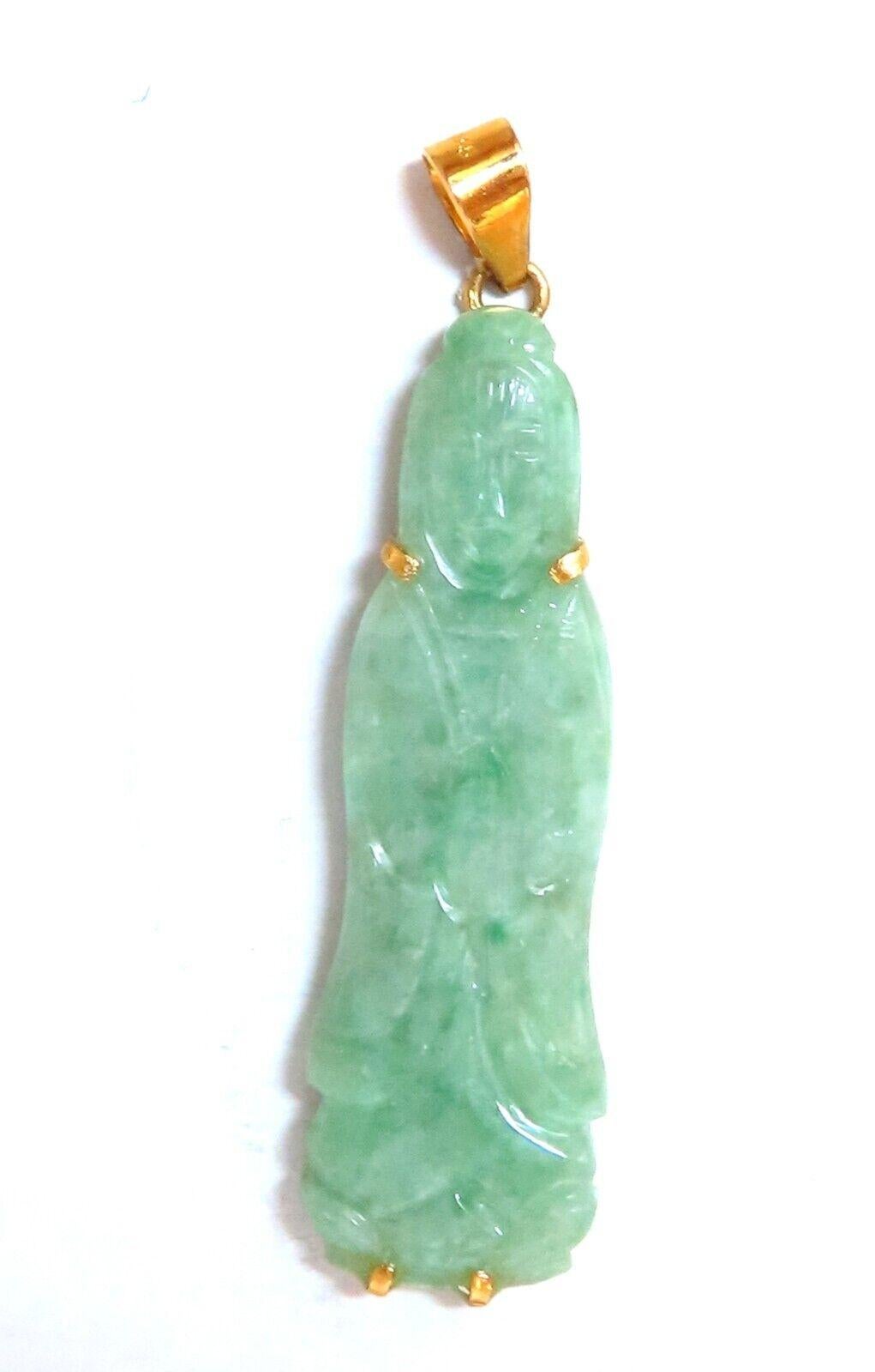 Round Cut Natural Jade Carved Diamond Pendant 14kt Symbol For Sale