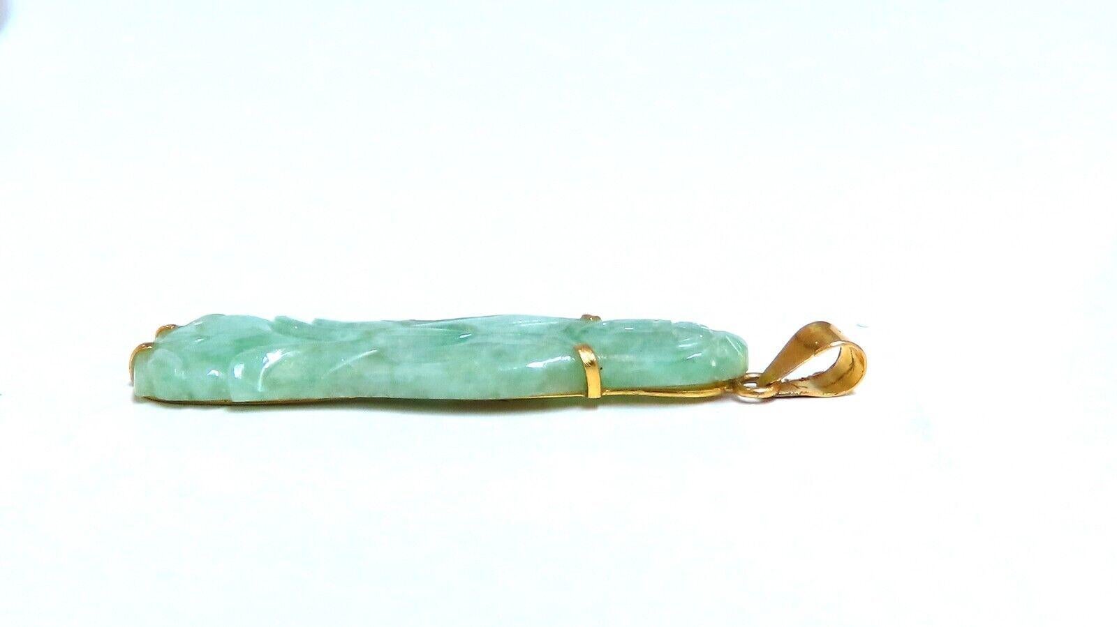 Natural Jade Carved Diamond Pendant 14kt Symbol In New Condition For Sale In New York, NY