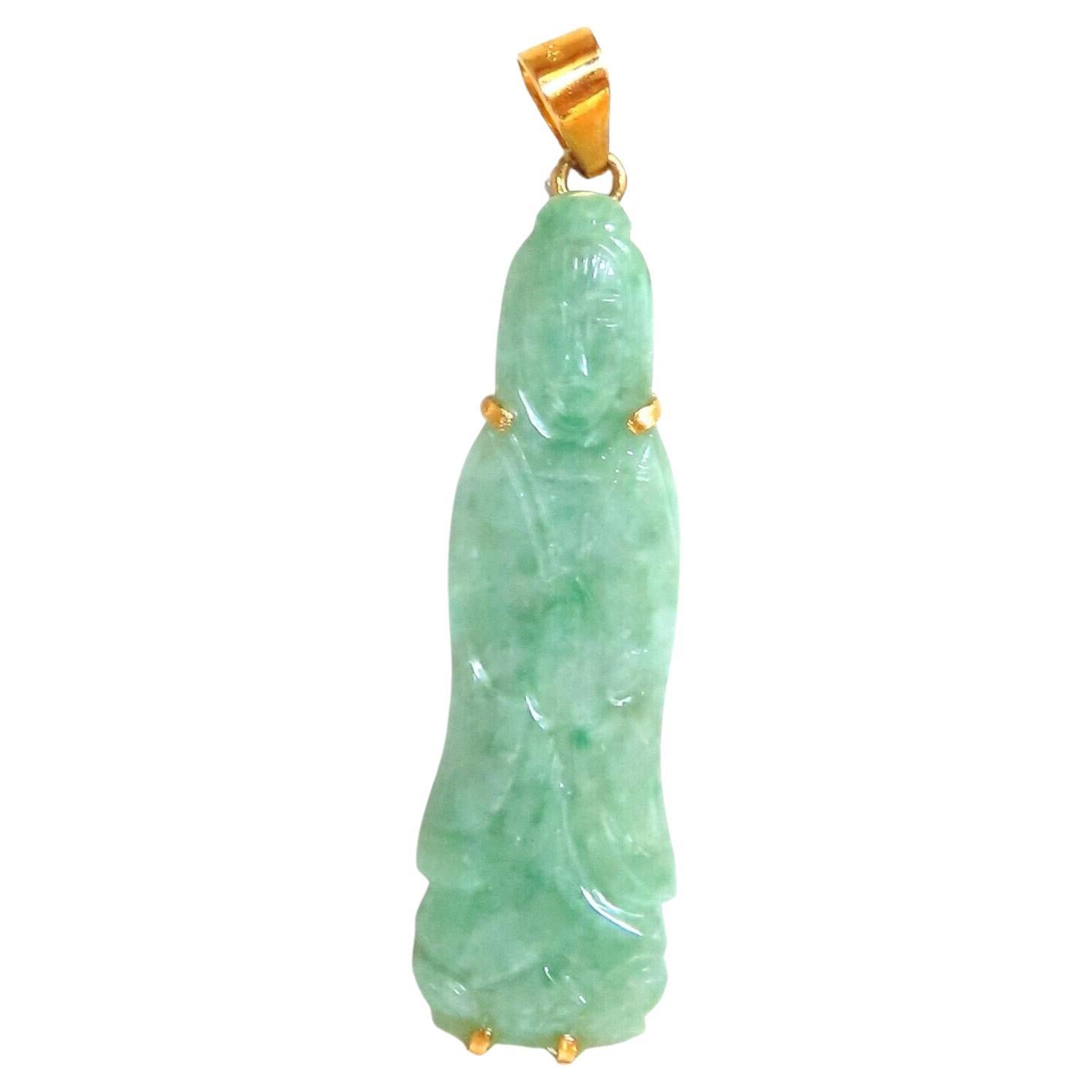 Natural Jade Carved Diamond Pendant 14kt Symbol