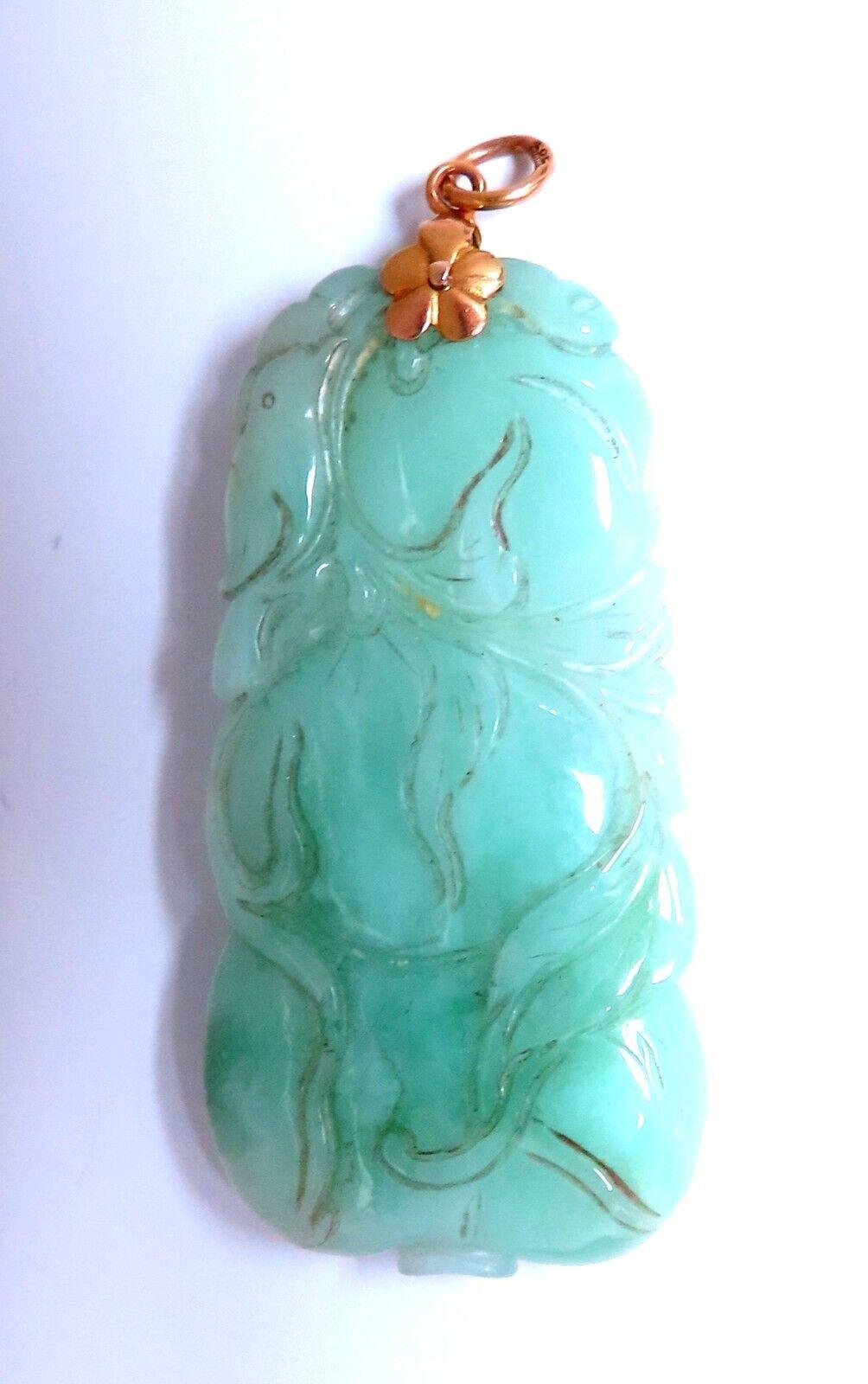 Uncut Natural Jade Carved Pendant 14kt symbol For Sale
