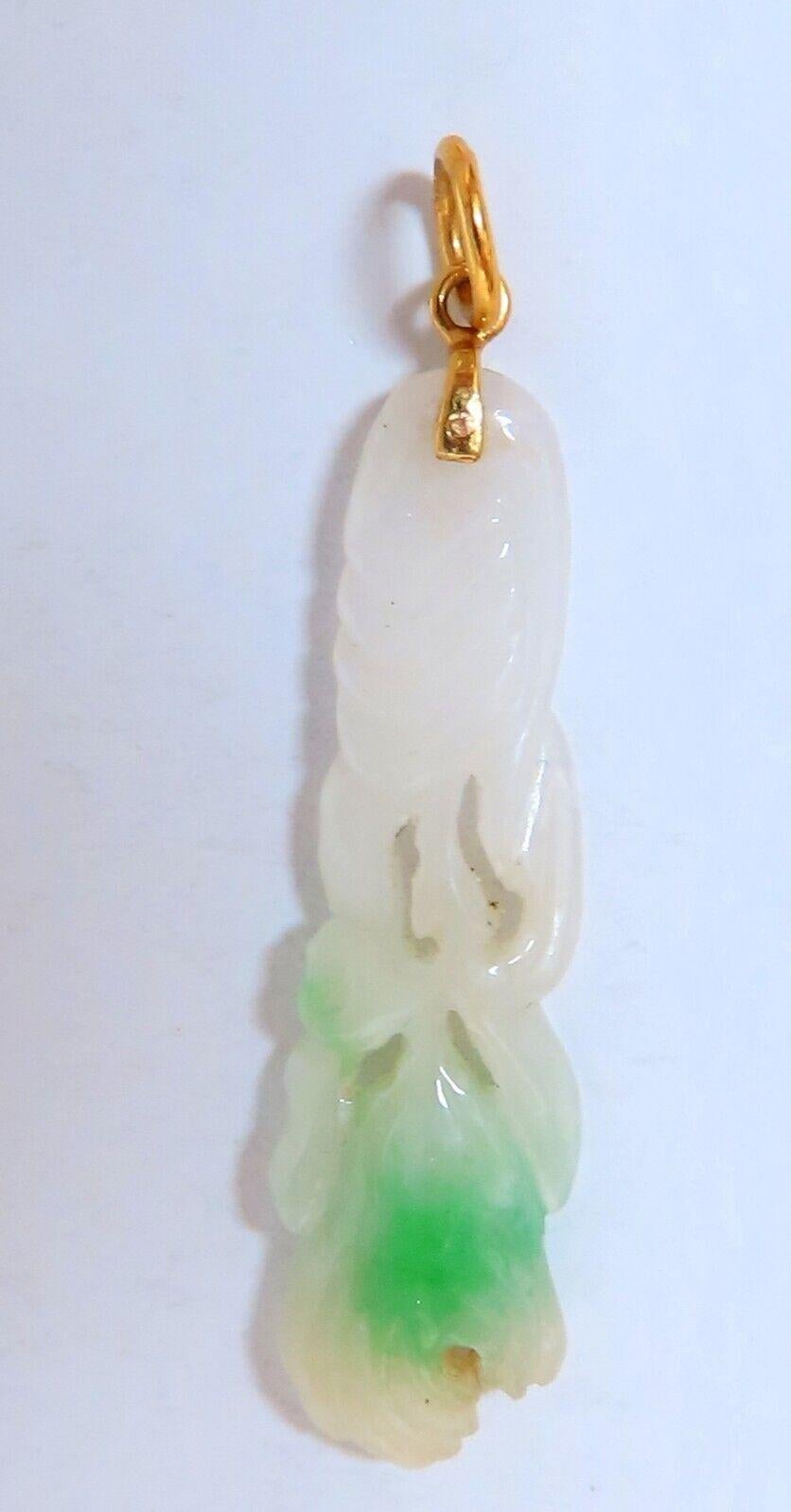 Round Cut Natural Jade Carved Symbolic Pendant 14kt For Sale