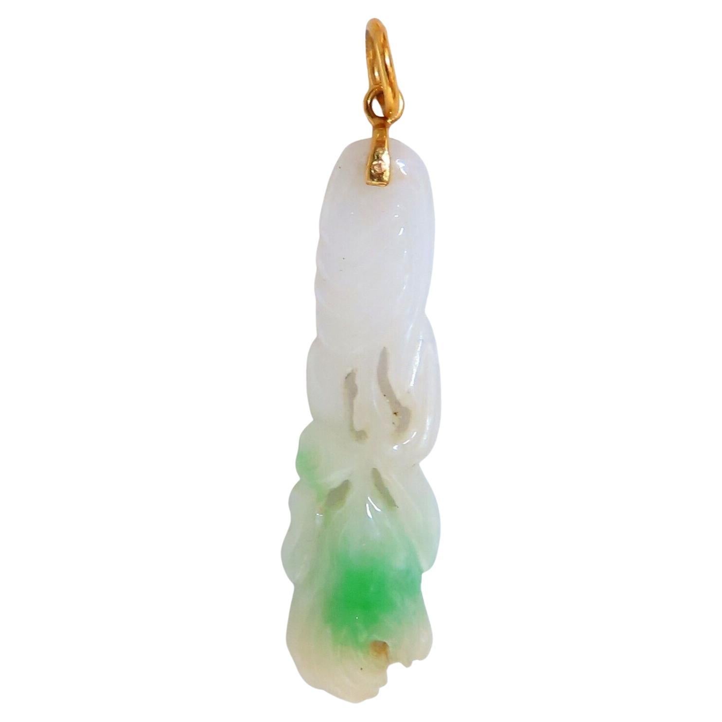 Natural Jade Carved Symbolic Pendant 14kt For Sale