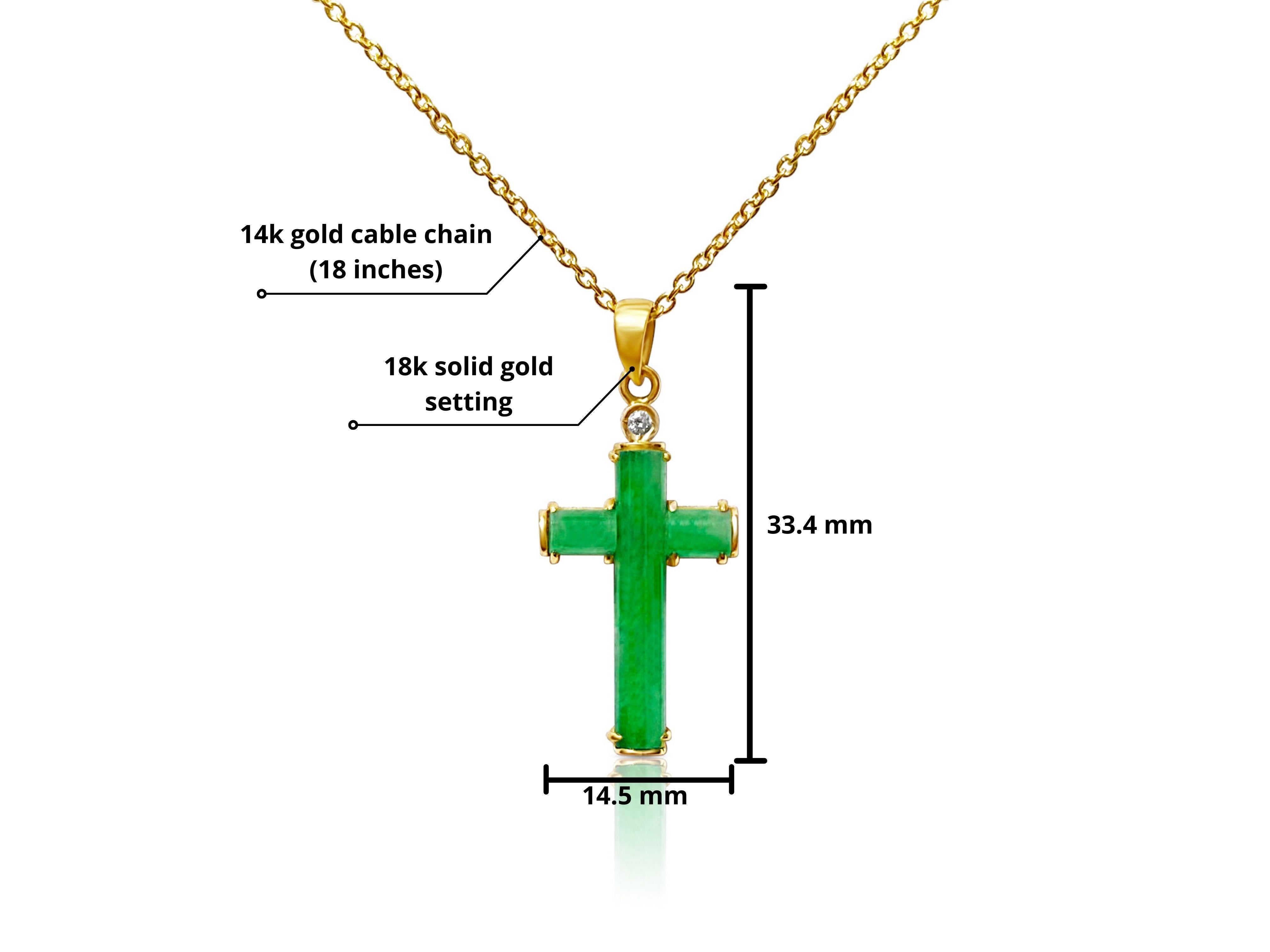 Incredible gemstones and craftsmanship on full display with this cross shaped natural Jade pendant. This pendant holds a top quality natural Jade that emits vibrant green color hues. Especially under sunlight. Jade is perfectly contrasted with a