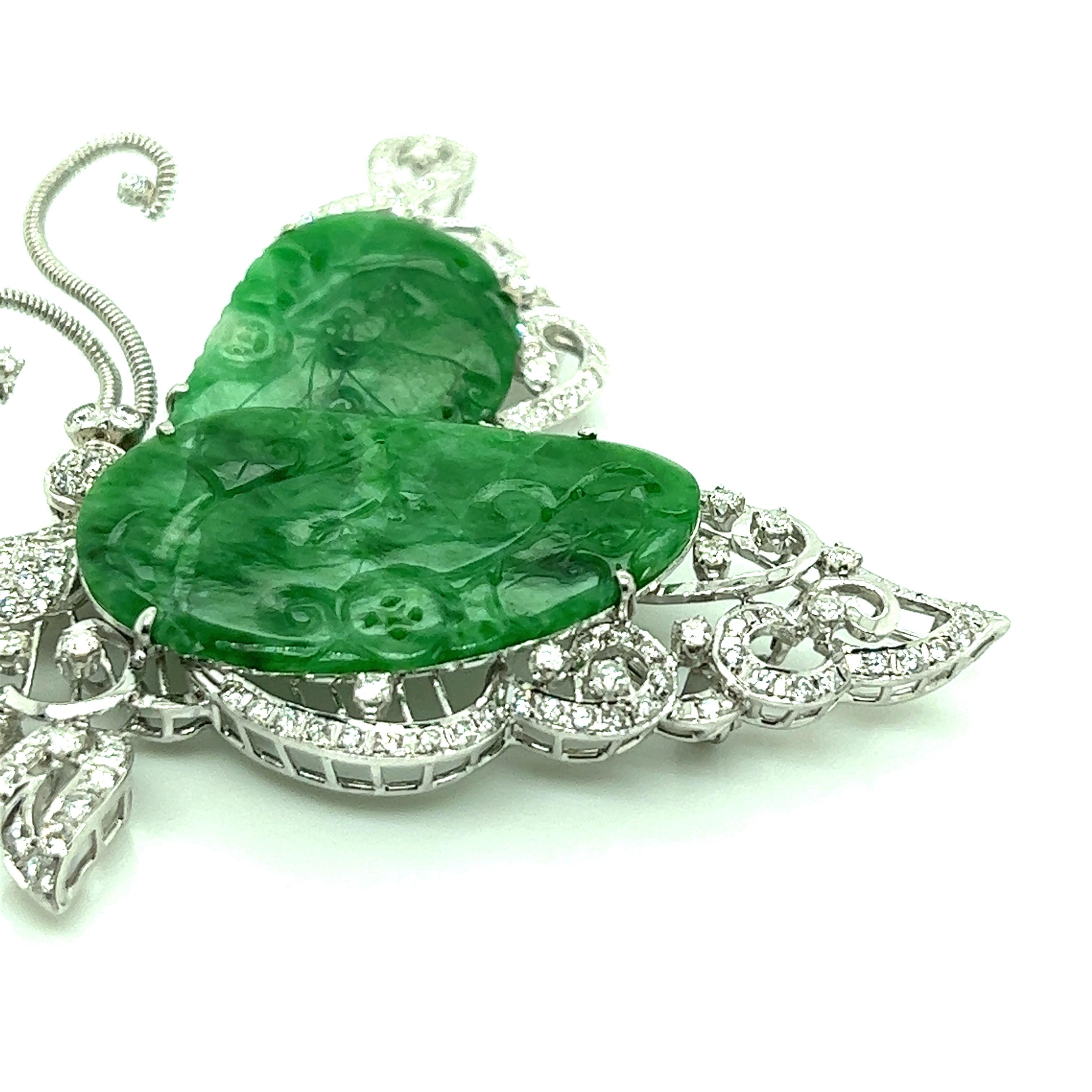 Round Cut Natural Jade Diamond Butterfly Brooch For Sale