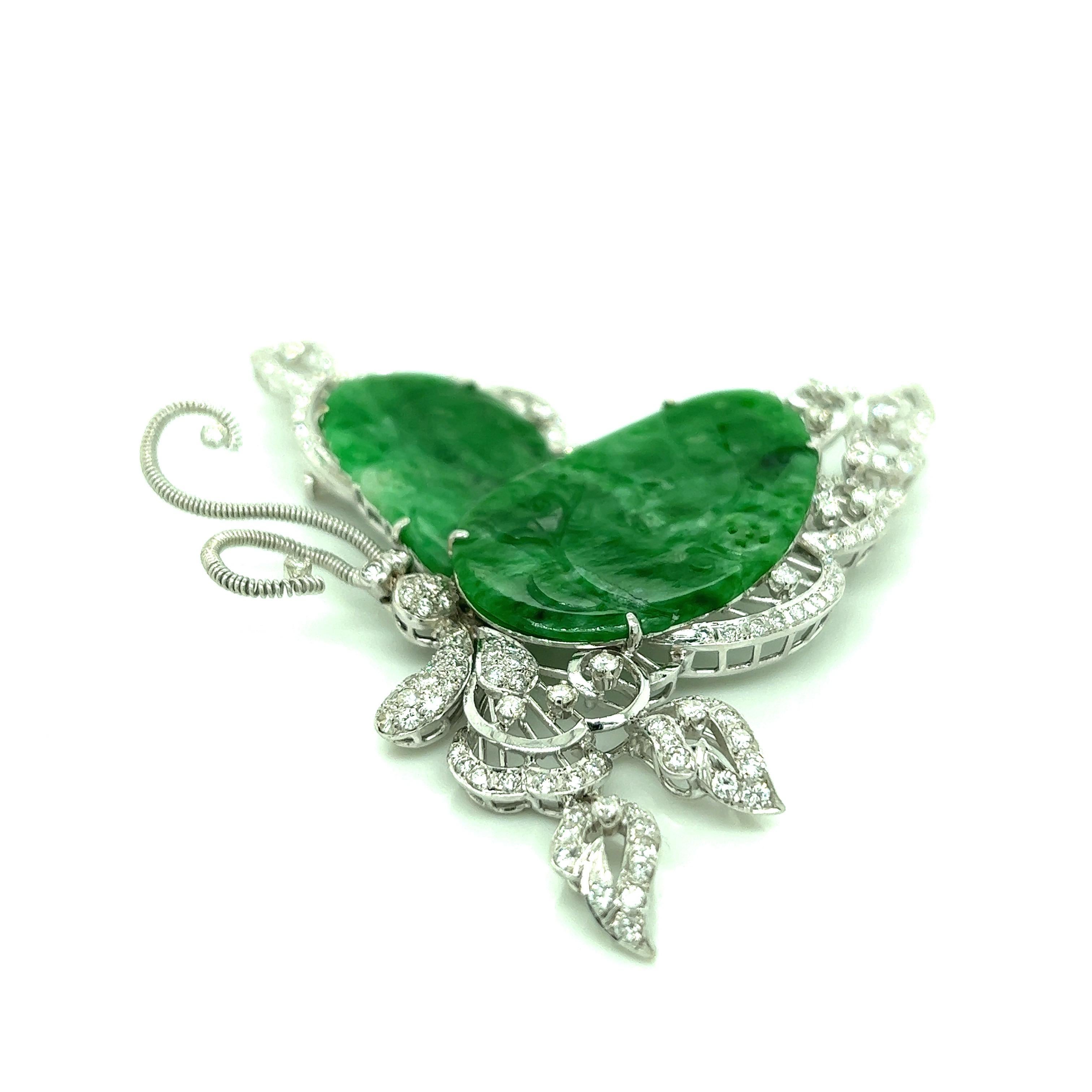 Women's Natural Jade Diamond Butterfly Brooch For Sale