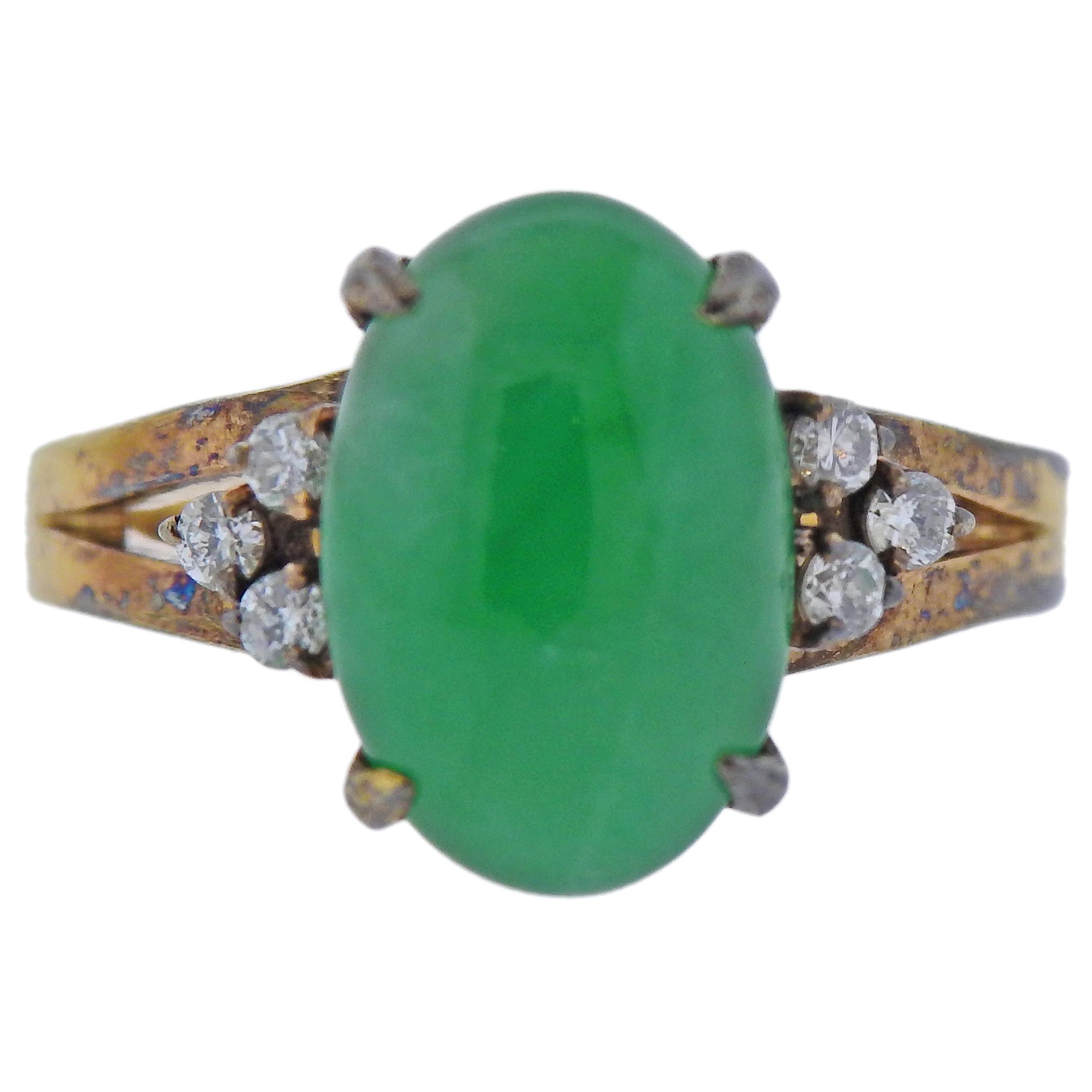 Natural Jade Diamond Gold Ring For Sale