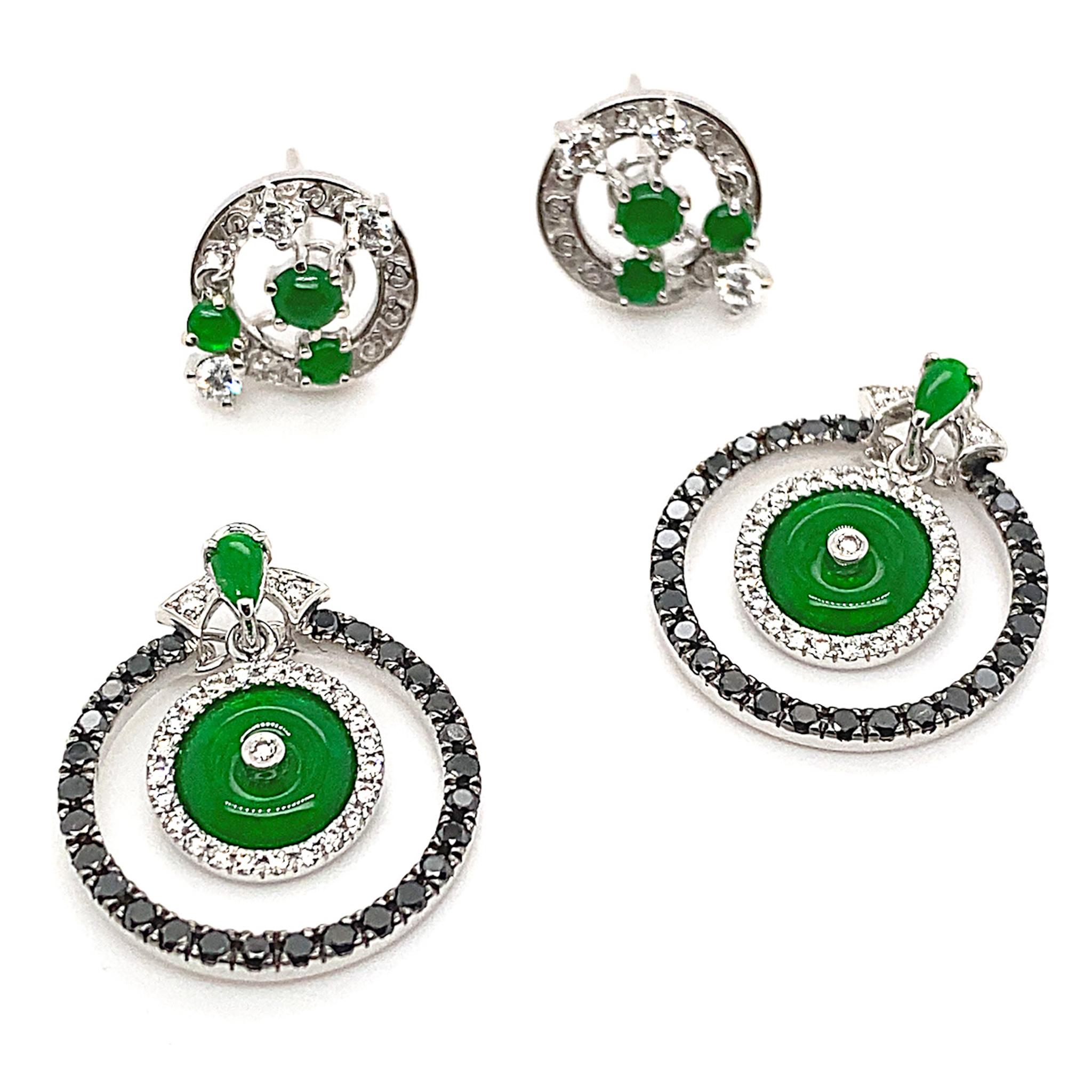 Art Deco Natural Jade & Diamond 'Peace Buckle' Earrings by Dilys'