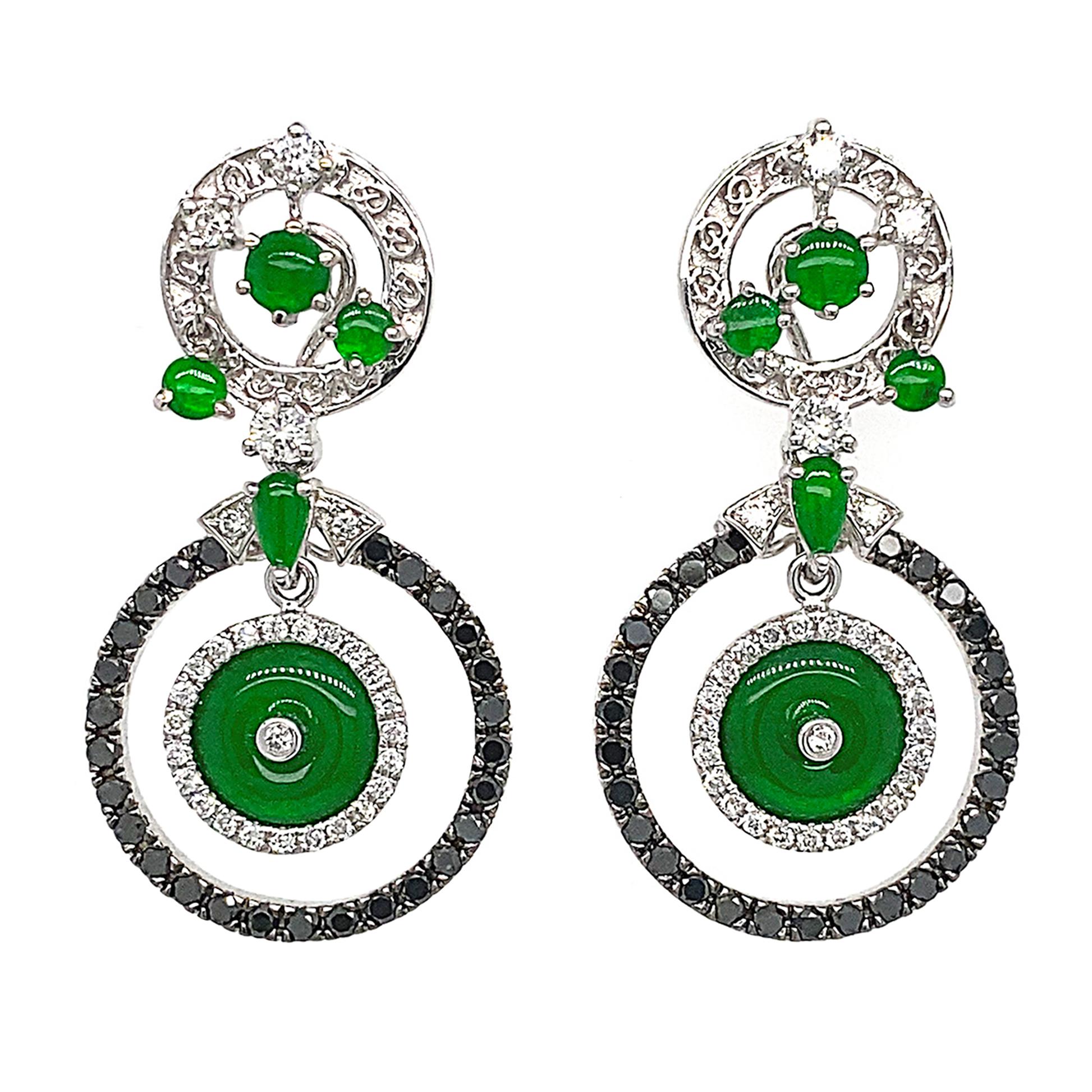 Natural Jade & Diamond 'Peace Buckle' Earrings by Dilys'