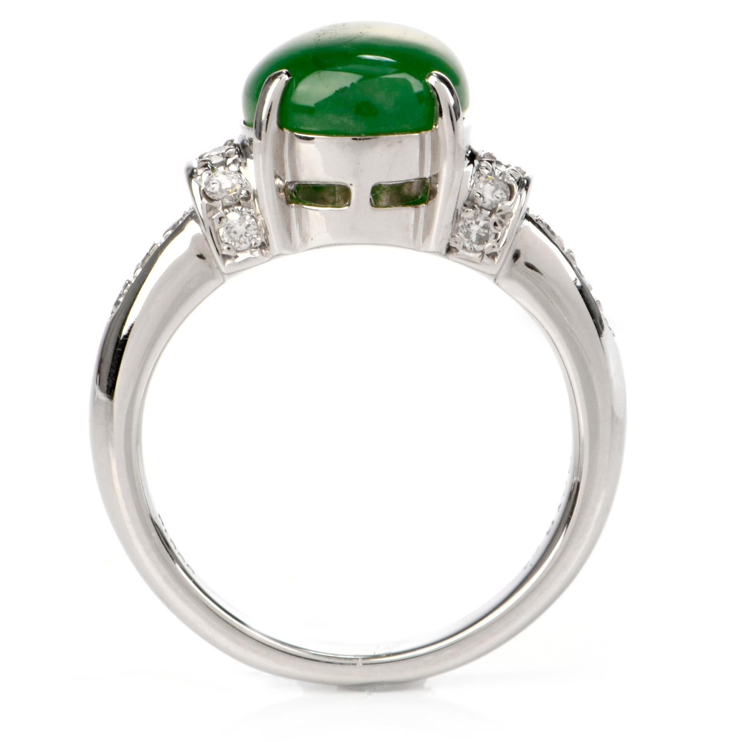 Women's or Men's Natural Jade Diamond Platinum Ring