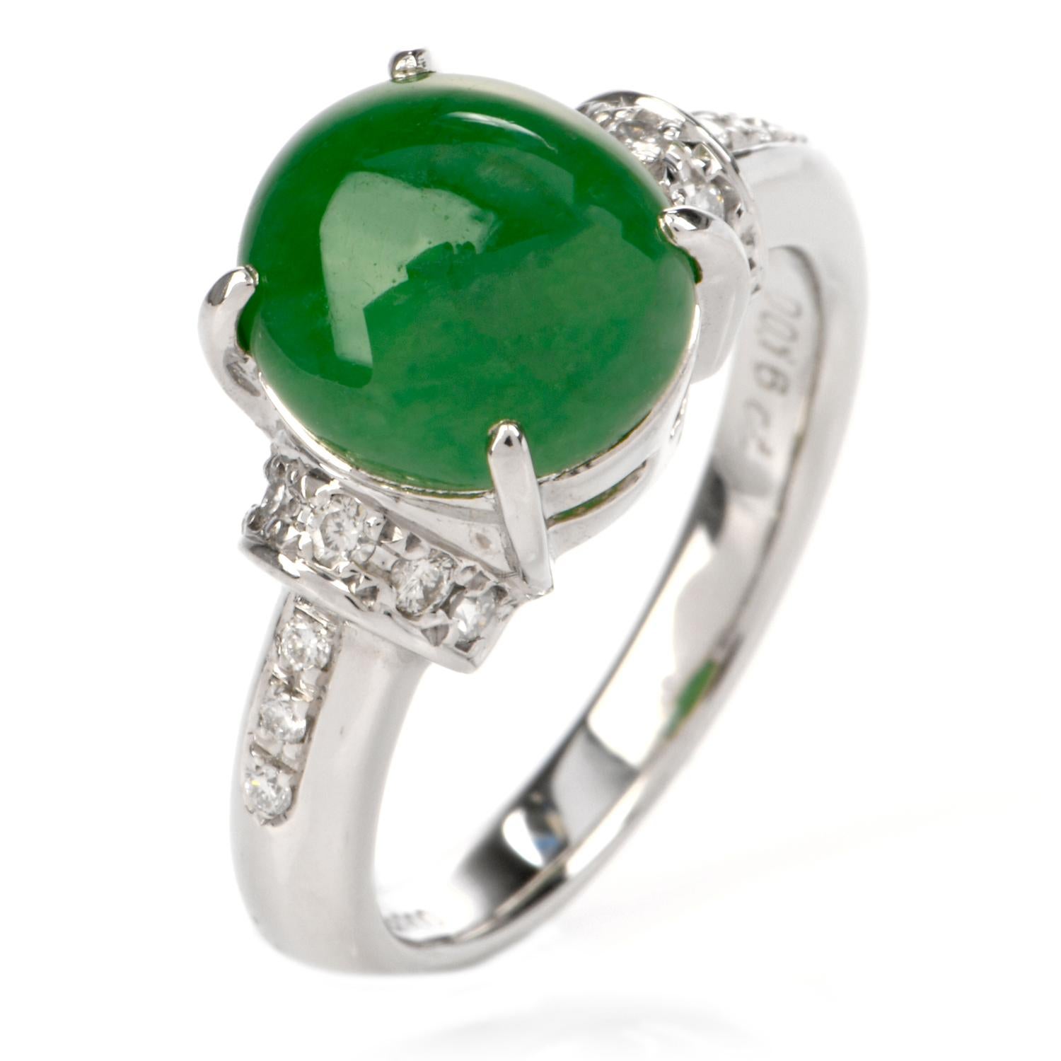 Natural Jade Diamond Platinum Ring 1