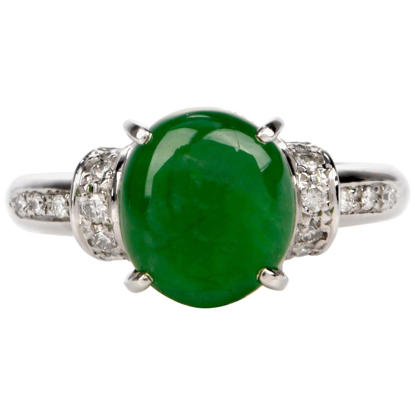 Natural Jade Diamond Platinum Ring