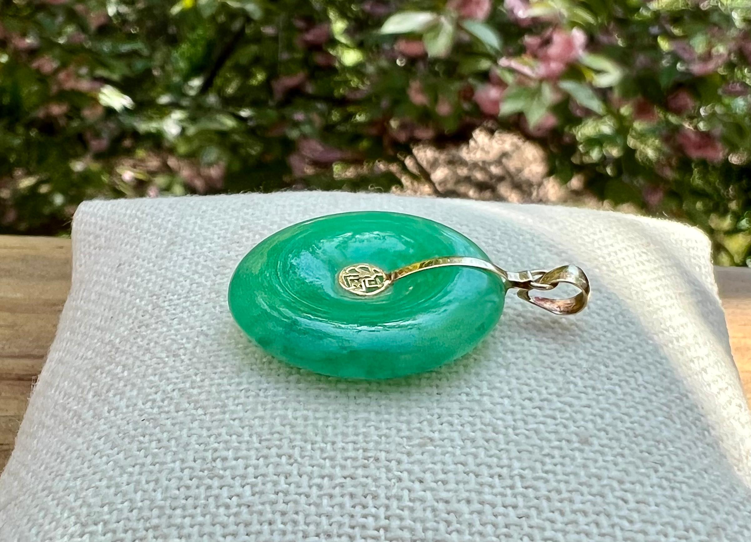 Natural Jade Disc Pendant in 14 Karat Yellow Gold 1