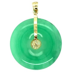 Natural Jade Disc Pendant in 14 Karat Yellow Gold 