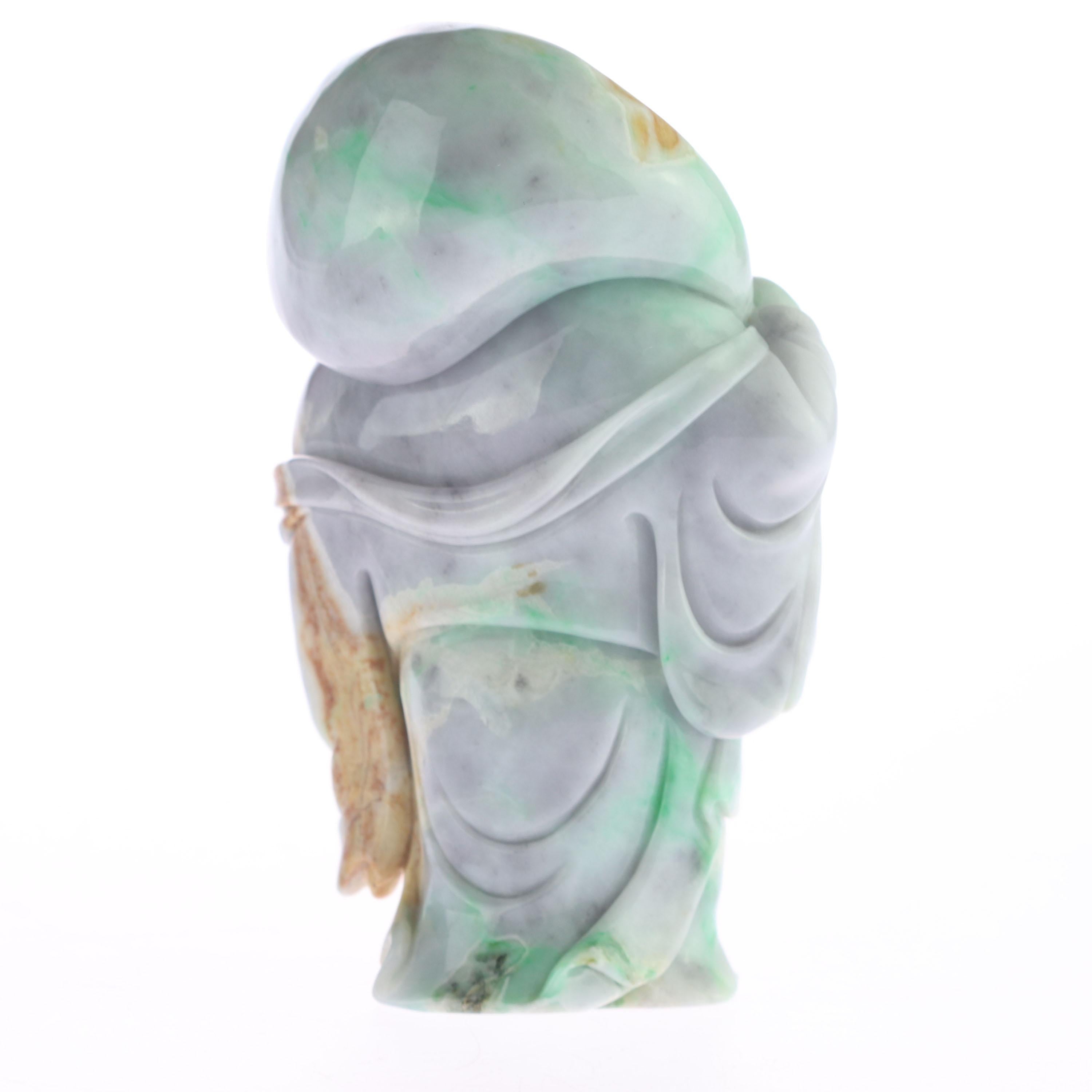 Natural Jade Jadeite Laughing Travel Buddha Asian Decorative Statue Sculpture For Sale 4
