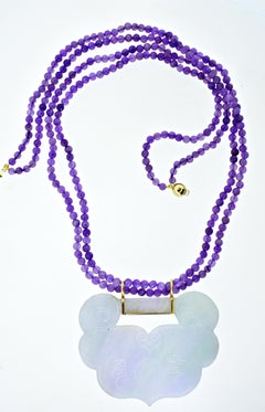 Natural Jade Pendant on Amethyst Beads