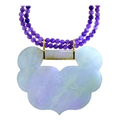 Natural Jade Pendant on Amethyst Beads